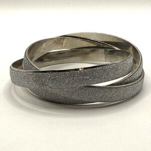 Vintage Silver Tone Interwoven Glitter Bracelet‎ – Sparkling Statement Jewelry